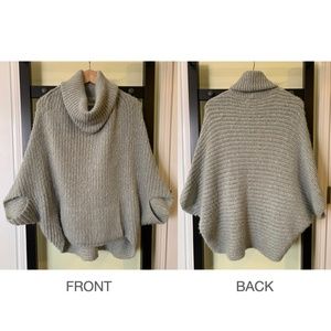 Gray Oversized Slouchy Knit Poncho Sweater